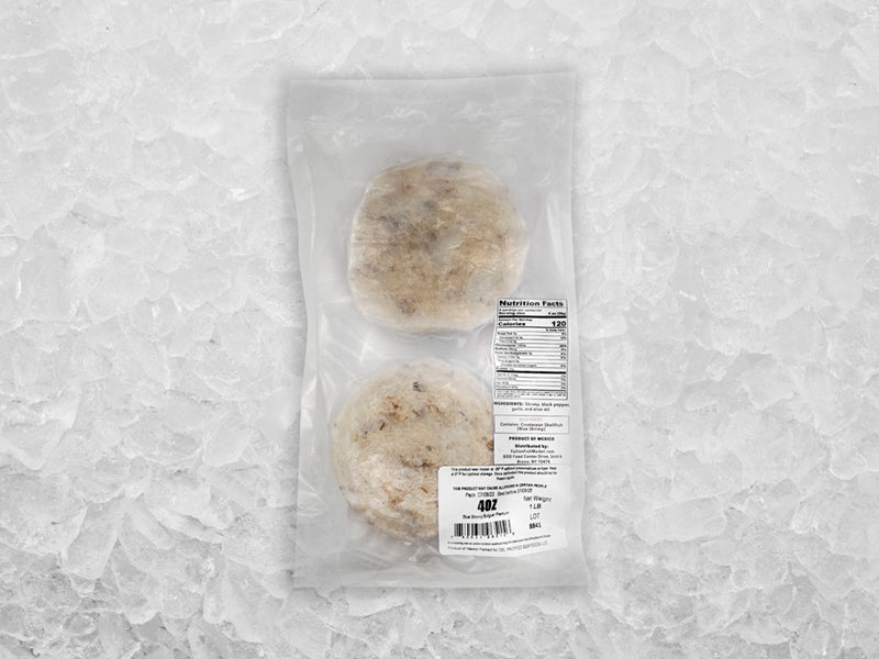 Wild Shrimp Burgers back of package on ice