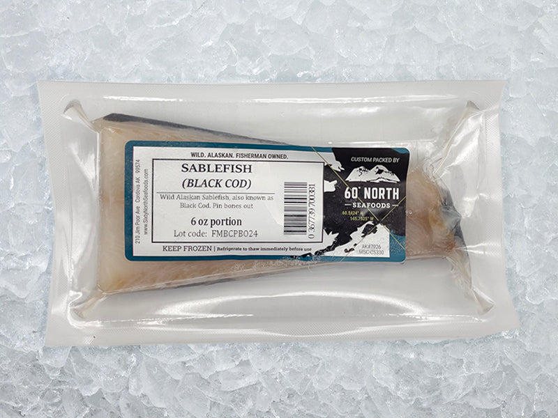 Black Cod Front of Package on ice