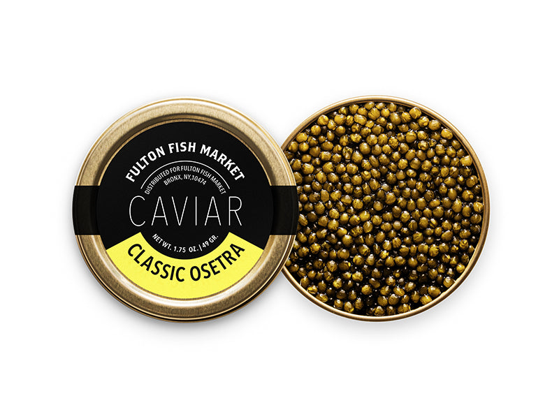 Classic Osetra Caviar Tin Opened on White Background