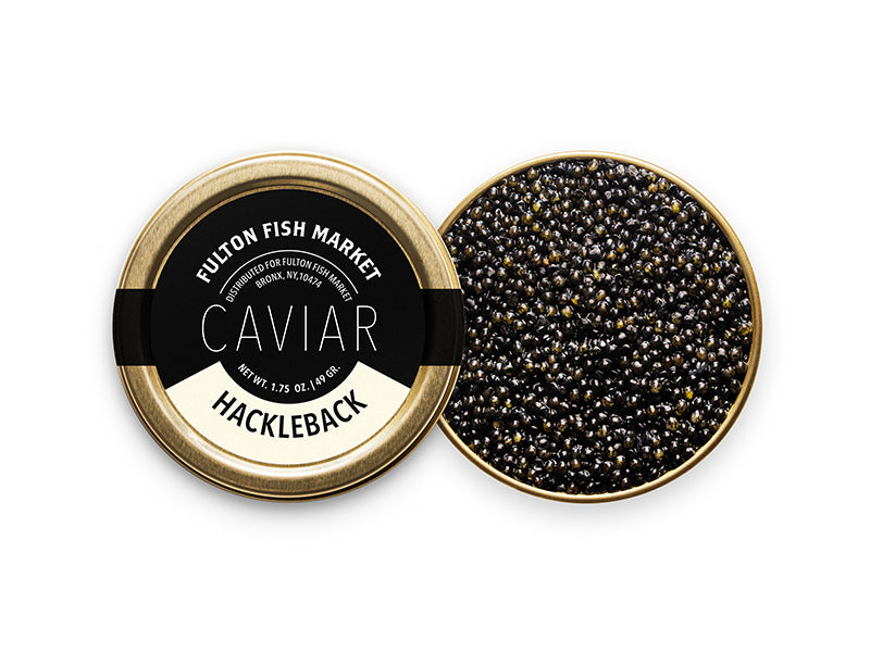 Hackleback Caviar Tin Opened on White Background