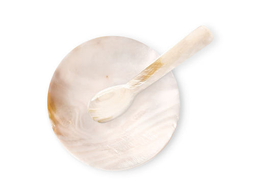 Mother of Pearl Plate and Spoon Set on White Background