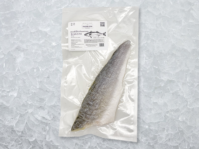 Branzino Fillet front of package on ice