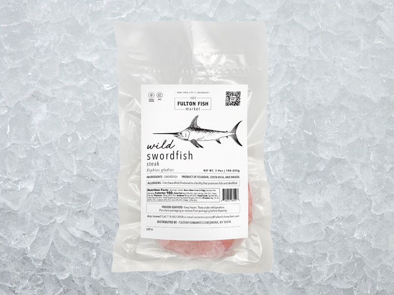 Swordfish front of package on ice