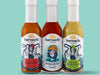 Barnacle Foods Hot Sauce Bottles on Teal Background