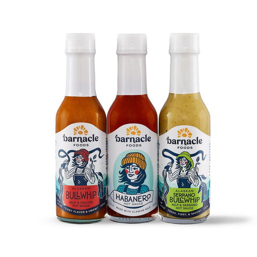 Barnacle Foods Hot Sauce Bottles on White Background