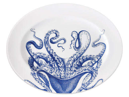 Lucy the Octopus Rimmed Oval Platter on White Background