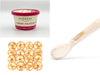 Collage Image of Creme Fraiche in Tub, Blinis, and Mother of Pearl Spoon