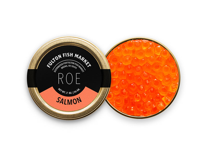 Fulton Fish Market Wild Salmon Roe Tin on White Background