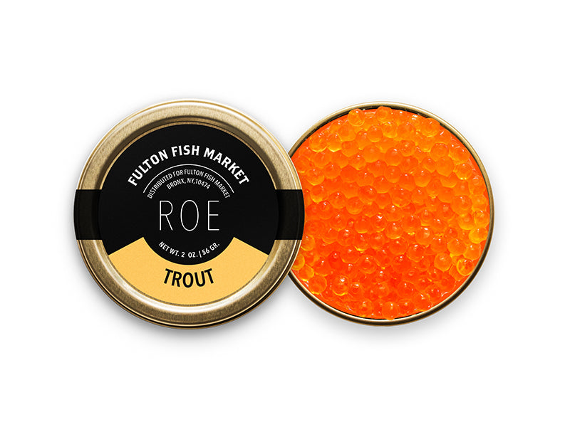 Fulton Fish Market Trout Roe Open Tin on White Background