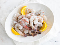 Peeled & Deveined Wild Blue Shrimp on Platter with Lemon Wedges