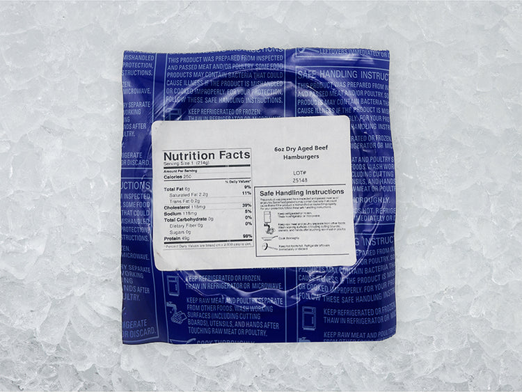 Pat LaFrieda Dry-Aged Burgers Back of Package on Ice