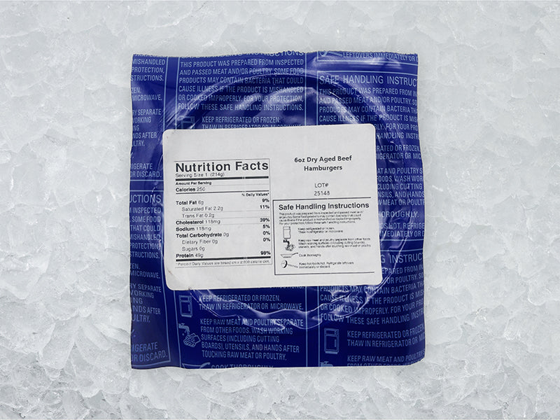 Pat LaFrieda Dry-Aged Burgers Back of Package on Ice