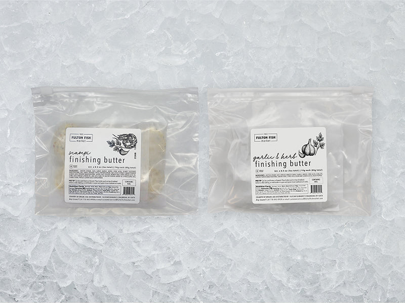 Fulton Fish Market Finishing Butter Bundle front of packages on ice