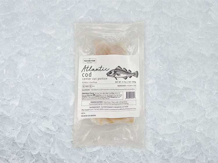 Atlantic Cod portion front of bag on ice