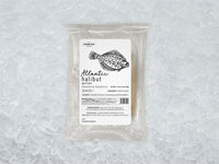 Atlantic Halibut portion front of package on ice
