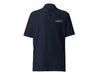 Navy Polo Shirt with White Fulton Fish Market Logo on Left Chest on White Background