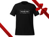 Black T-Shirt with White Fulton Fish Market Logo on White Background with Gift Ribbon