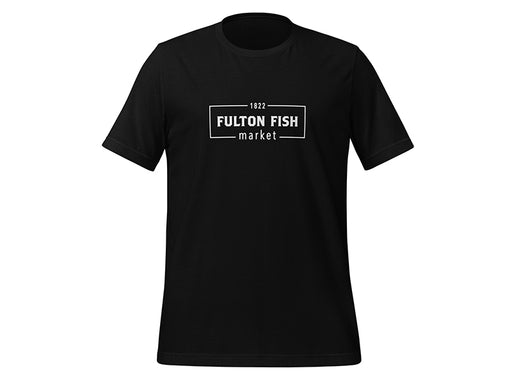 Front of Black T-Shirt with White Fulton Fish Market Logo