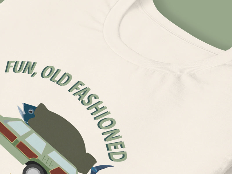 Detailed View of Fun, Old Fashioned Family Fishmas T-Shirt in Vintage White