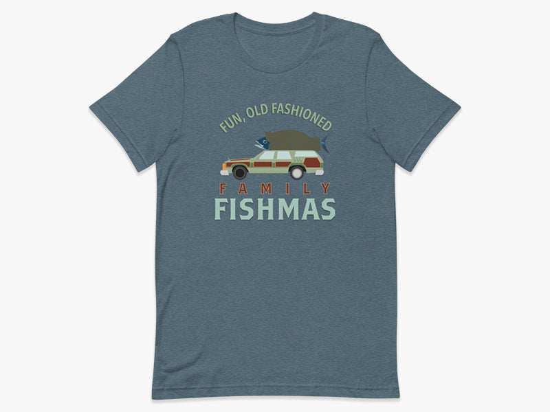 Fun, Old Fashioned Family Fishmas T-Shirt in Heather Slate