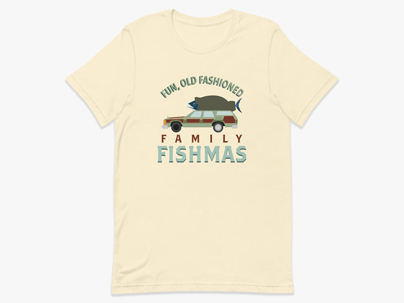 Fun, Old Fashioned Family Fishmas T-Shirt in Natural