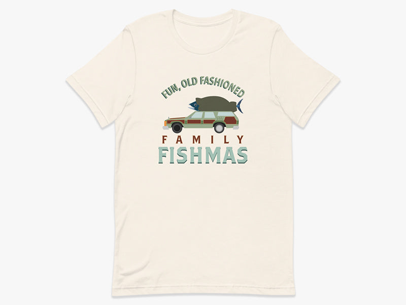 Fun, Old Fashioned Family Fishmas T-Shirt in Vintage White