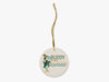 Buddy the Smelt Beige Ornament with Gold String on White Background