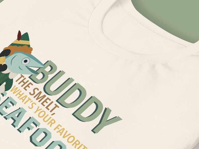 Close Up of Buddy the Smelt T-Shirt in Vintage White