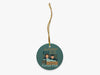 No, It's Fulton Fish Blue Ornament with Gold String on White Background