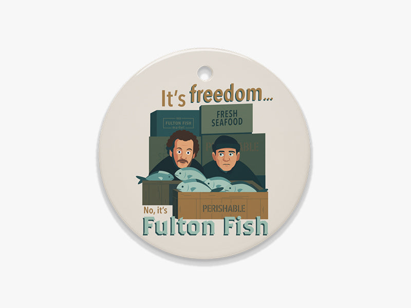 Close Up of No, It's Fulton Fish Beige Ornament on White Background