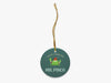 Mr. Pinch Blue Ornament with Gold String on White Background