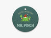 Close Up of Mr. Pinch Blue Ornament on White Background