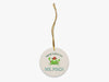 Mr. Pinch Beige Ornament with Gold String on White Background