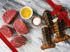 Fillet Mignon and Lobster Tails on Marble with Gift Ribbon