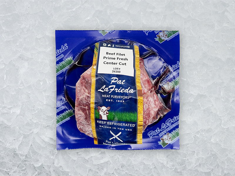 Pat LaFrieda Prime Filet Mignon Front of Package on Ice