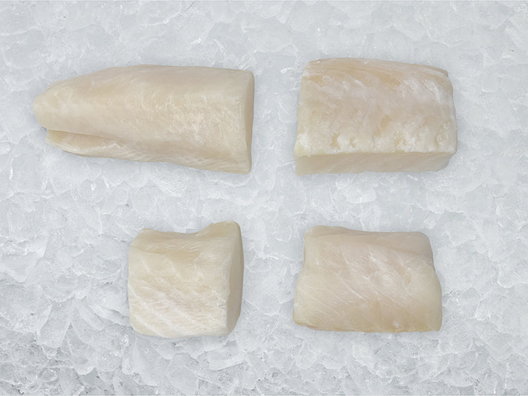 Chilean Sea Bass Portions on Ice Showing Variance in Shape