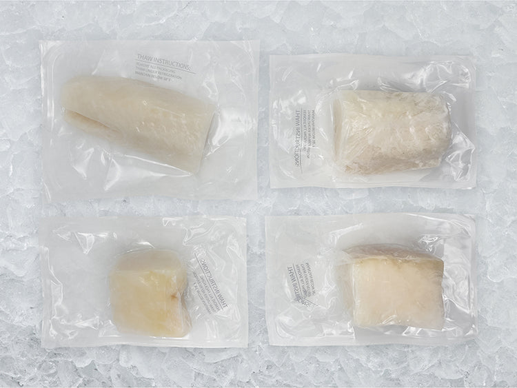 Chilean Sea Bass Portions In Package on Ice Showing Variance in Shape