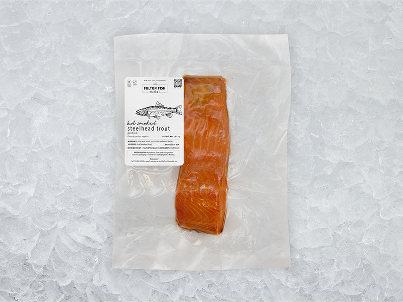 Front of Hot Smoked Steelhead Trout in Package on Ice