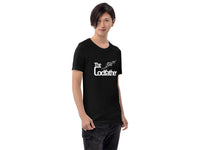 Person wearing The Codfather Black Unisex T-Shirt with white lettering
