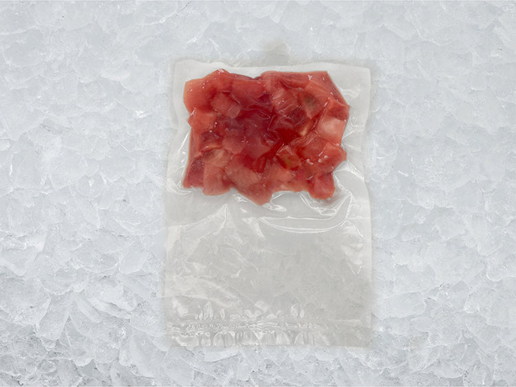 Back of Poke cubes package on ice