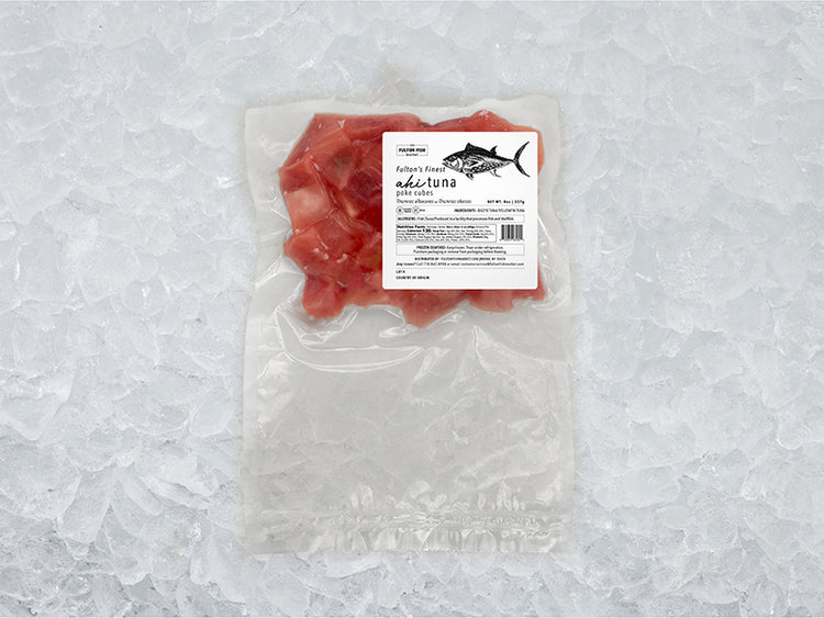 Front of Poke cubes package on ice