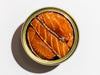 Close Up of Fishwife Smoked Salmon  Open Tin on White Background