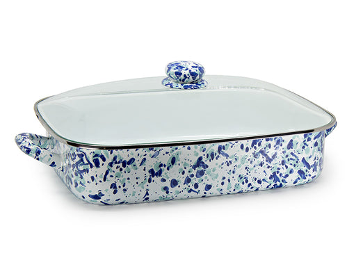 Golden Rabbit Enamelware Ocean Swirl Roasting Pan and Lid on White Background