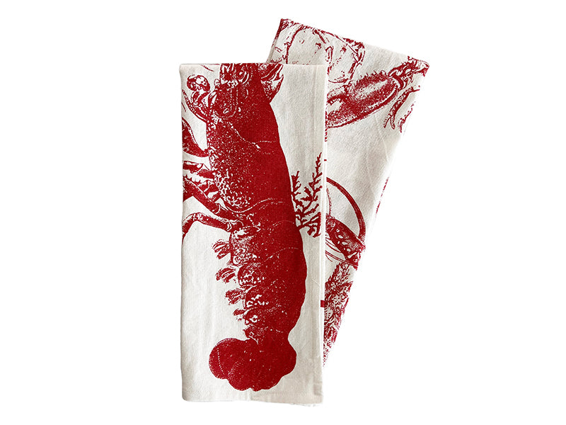 Two Lobster Kitchen Towels on White Background