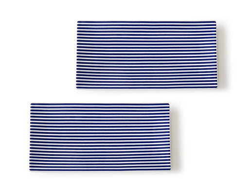 Two Striped Sushi Trays on White Background