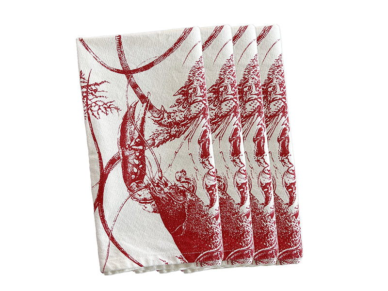 Four Red Lobster Dinner Napkins on White Background