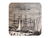 Square Coaster with Fulton Fish Market Logo and Illustration of Large Sailboats at the Harbor
