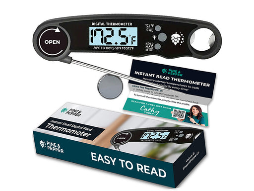 Digital Food Thermometer with Packaging on White Background