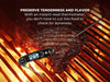 Grilled steak on a grill with instant-read food thermometer