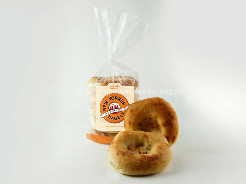 Package of Bialys with Two In Front of Package on White Background